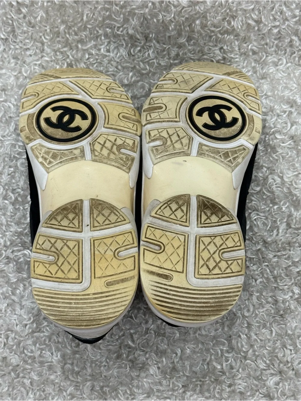 CHANEL Black and White Suede Fabric Sneakers